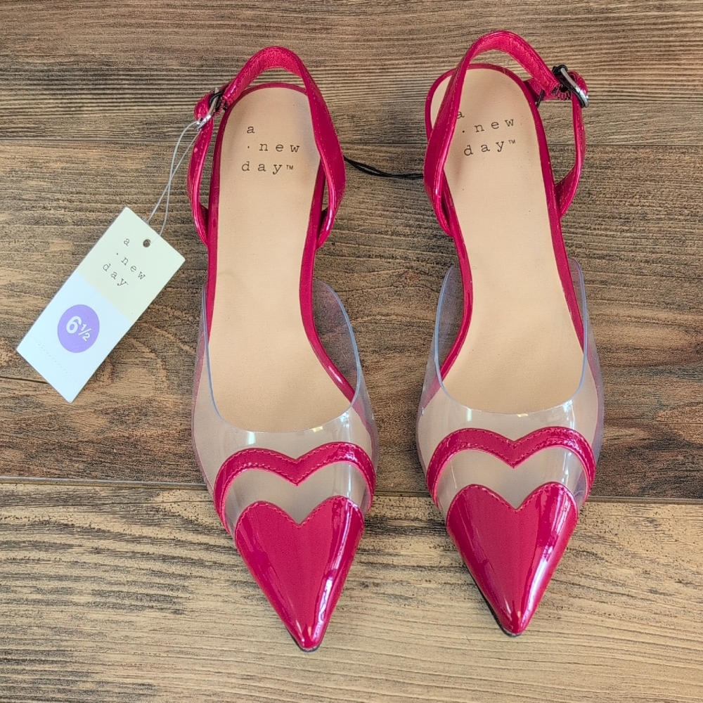 A New Day Women's Red Eleanor Pointed Toe Flats Slingback Heels 6.5